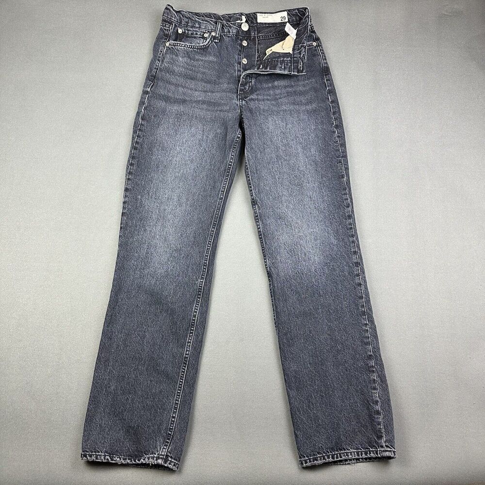 Rag & Bone Alex High Rise Straight Jeans Womens 29 Dark Aged Wash Button Fly